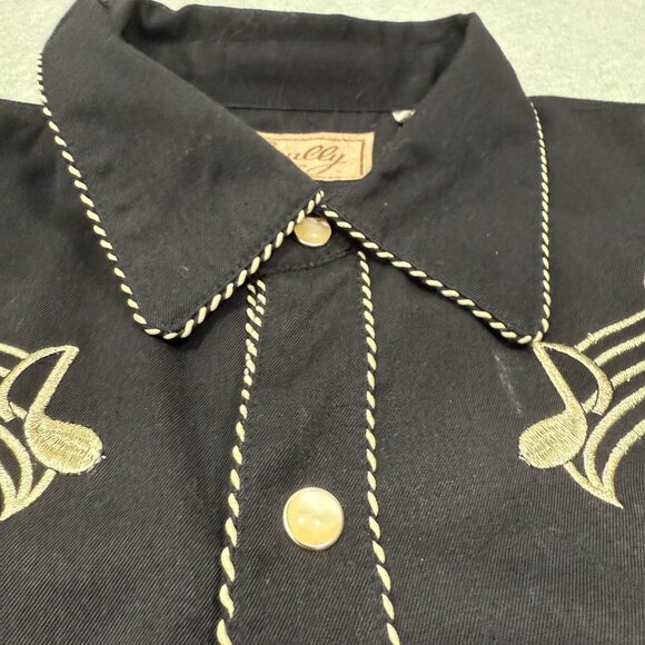 Scully Western Shirt Pearl Snap Mens XL Black Long Sleeve Gold Music Notes - Picture 3 of 11